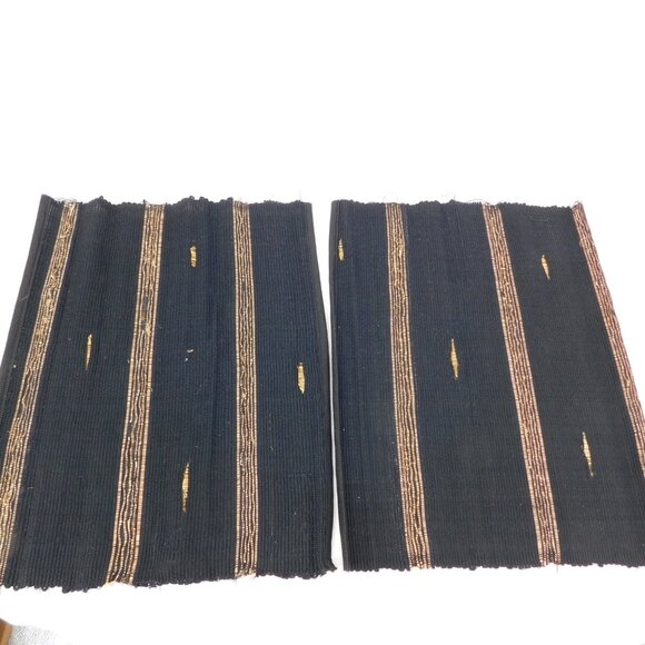 Placemat and Coaster Set Black Cloth Woven with Bamboo Rollable 6 Each Vintage - Picture 4 of 9